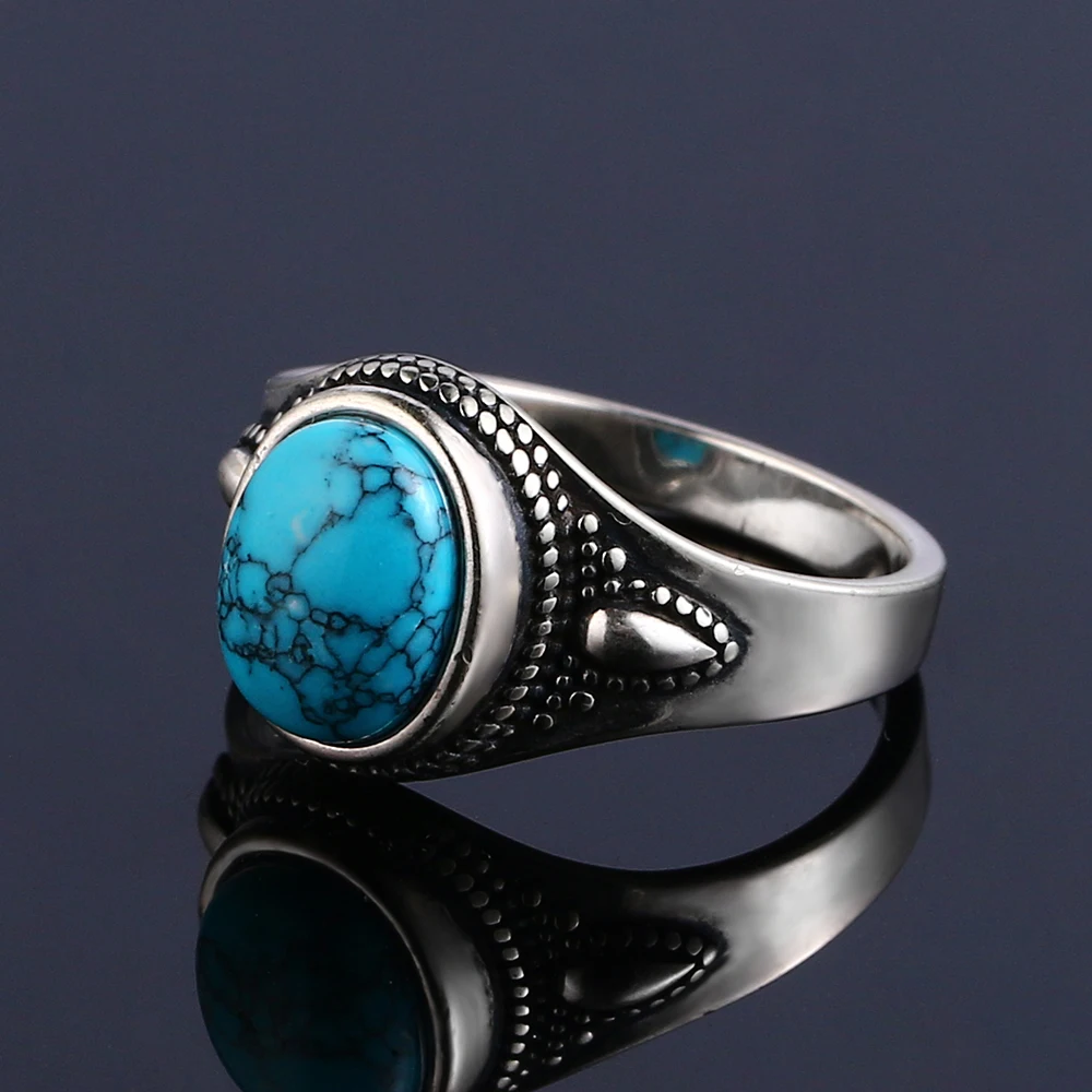 S925 Silver Natural Turquoise Engagement Rings for Women Men Vintage Fine Jewelry Hot Sale Party Ring Gift