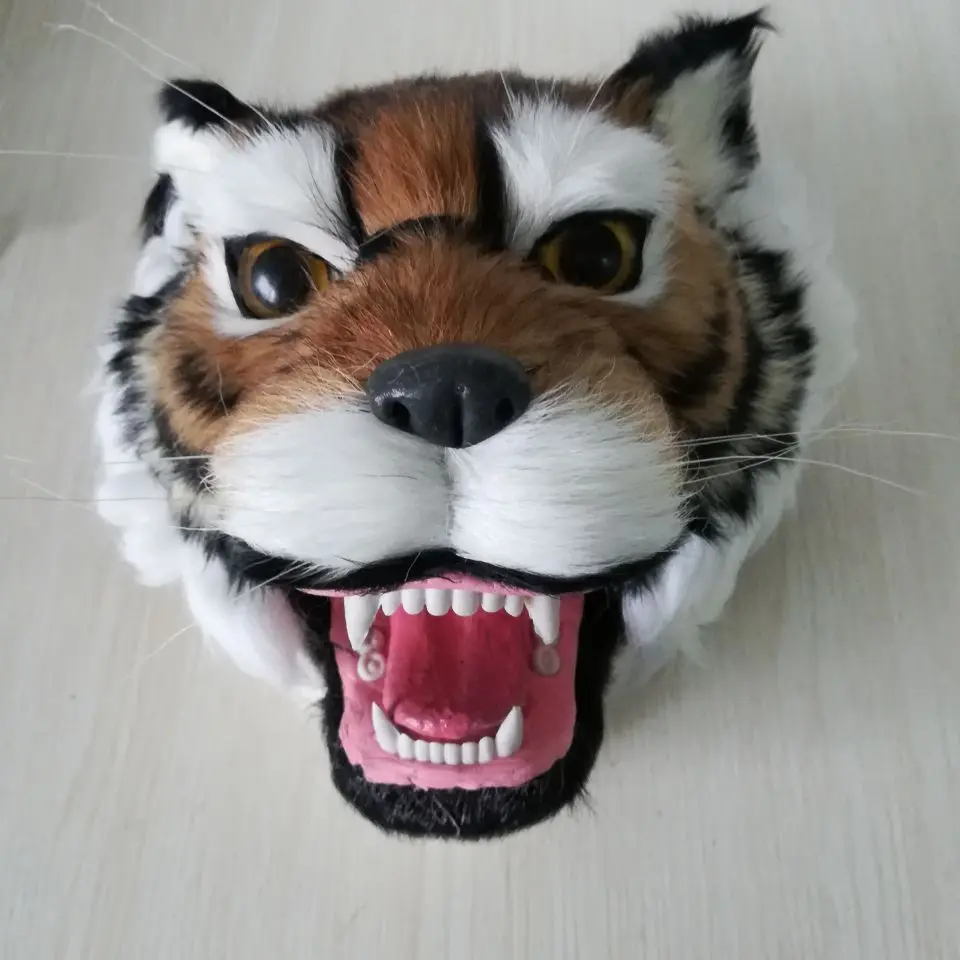 

real life toy tiger head about 22x20cm hard model polyethylene&furs tiger wall pandent handicraft home decoration toy gift b1016