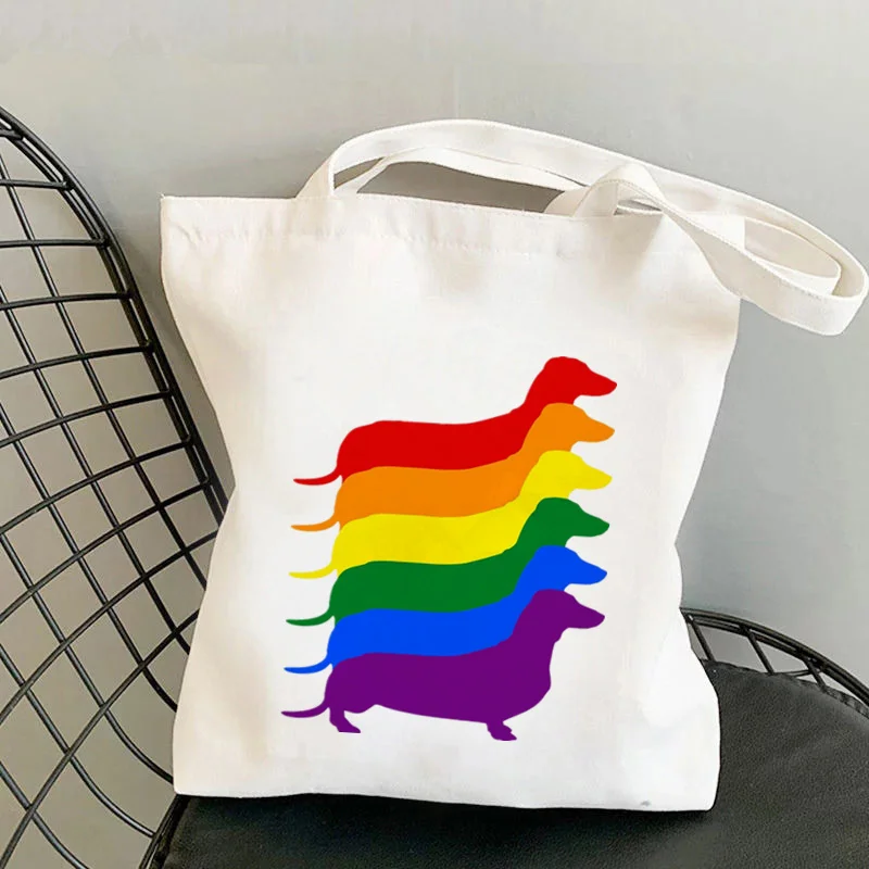 Shopper Colorful Dachshund Dog Printed Tote Bag women Harajuku shopper handbag girl Shoulder shopping bag Lady Canvas Bag