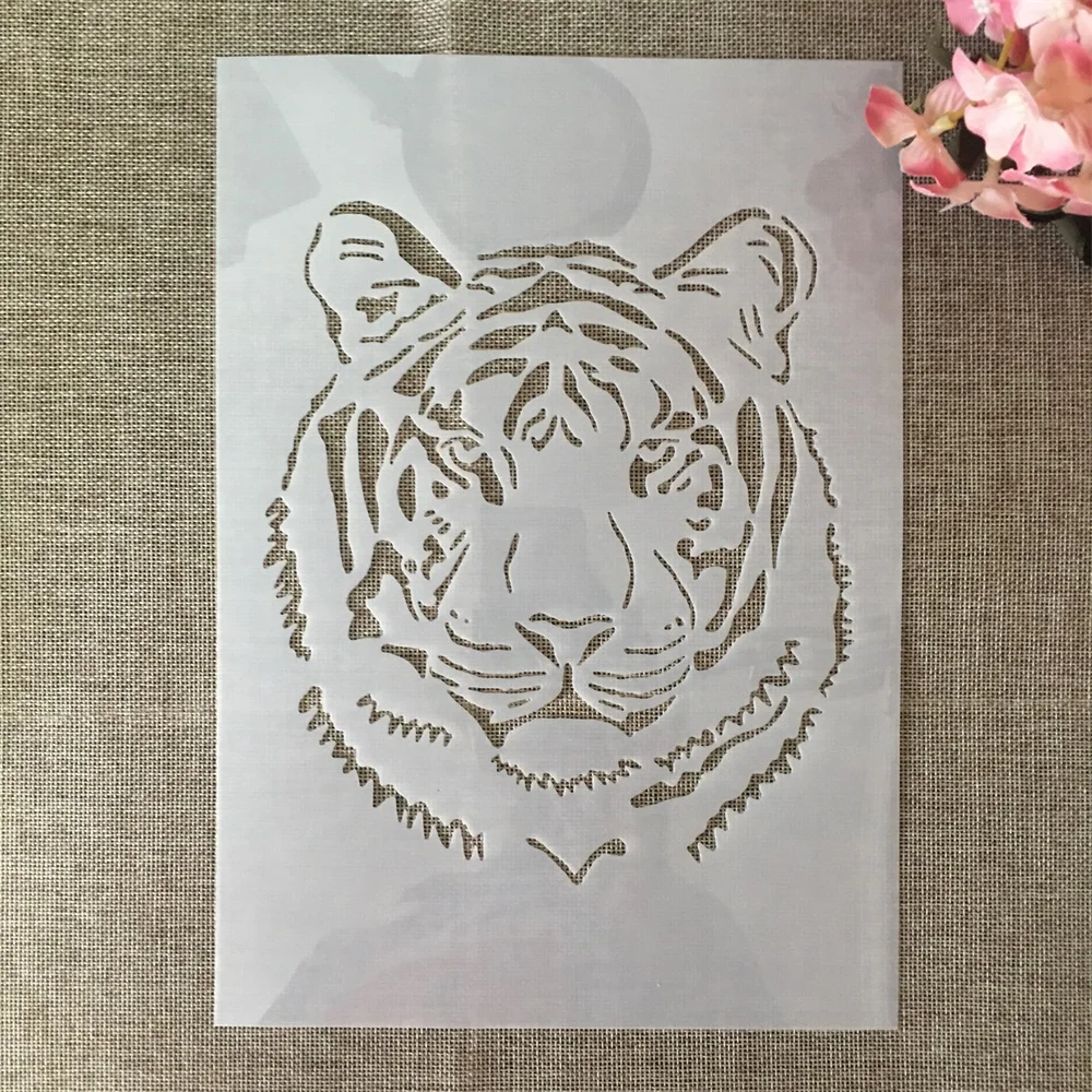 A4 29cm Tiger Head DIY Layering Stencils Wall Painting Scrapbook Coloring Embossing Album Decorative Template