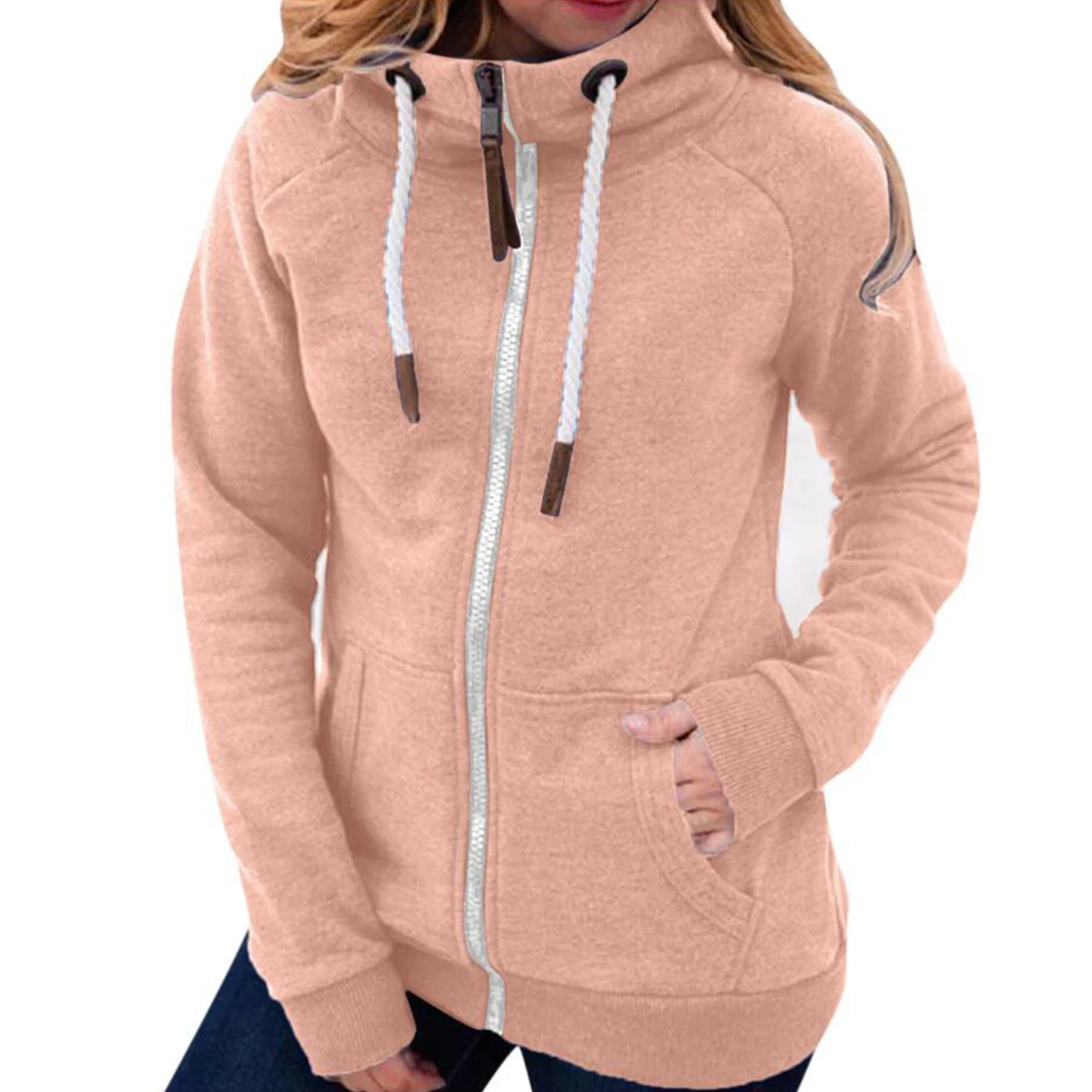 2020 Women Solid Color Hoodies Zipper Pocket Sweatshirt Long Sleeve Warm Soft Coat Women\'s Clothing женская куртка femme veste