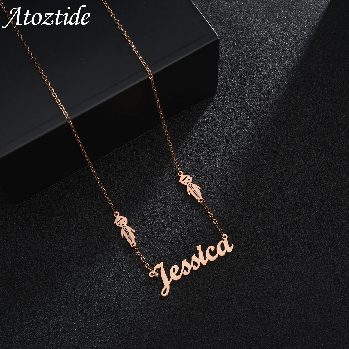 Atoztide New Custom Letter Boy Girl Engrave Names Kids Shape Jewelry Stainless Steel for Women Chain Family Mother's Day Gift