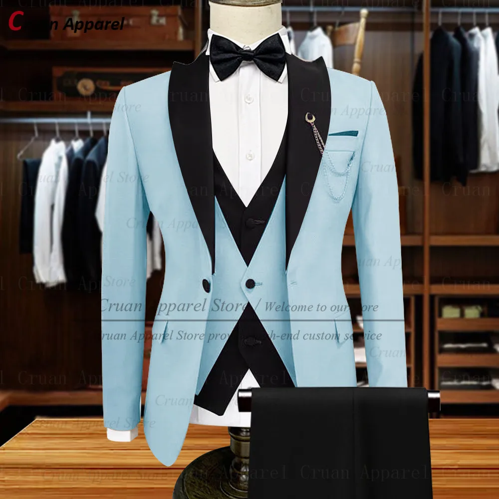 20 Colors Formal Beige Men Suits Set Slim Fit Wedding Groom Groomsman Tuxedo Tailor-made Fashion Designs Blazer Vest Pants 3Pcs