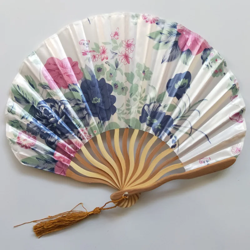 Japanese Style Silk Fan Chinese Bamboo Folding Fan Vintage Wave-shaped Keel Dance Hand Fans Craft Home Decoration Ornaments Gift