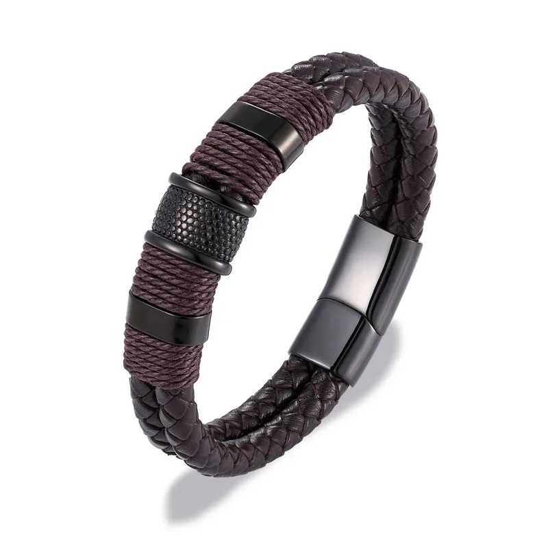 MKENDN Punk Men Jewelry Black/Brown Braided Leather Bracelet
