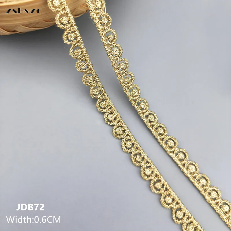 zsbszc neue 2 Yards Breite 0,6CM genähte goldene Spitzenborte, Flechtspitze, DIY-Bekleidungszubehör, Makramee-Stickereispitze, kostenloser Versand JDB72 – Detail 2