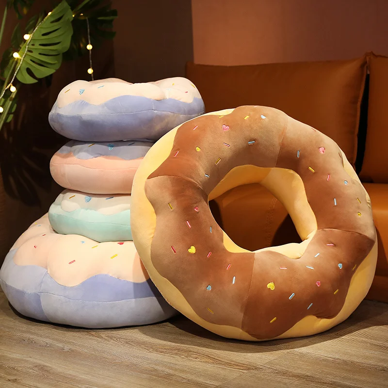 Plush Chocolate Donut Cushion Christmas Stuffed Donuts Pillow Decorative Sofa Seat Decor Xmas Cushions