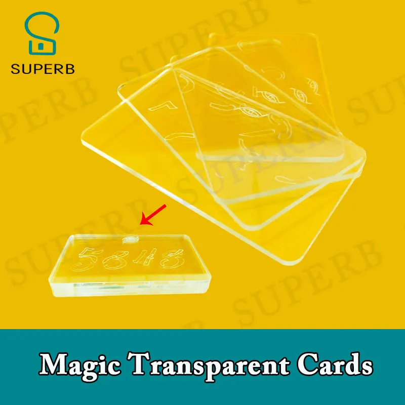 Superb escape room props Magic Transparent 4 card and pile cards up to get password Acrylic Magic card 1987 plastic clear sheet