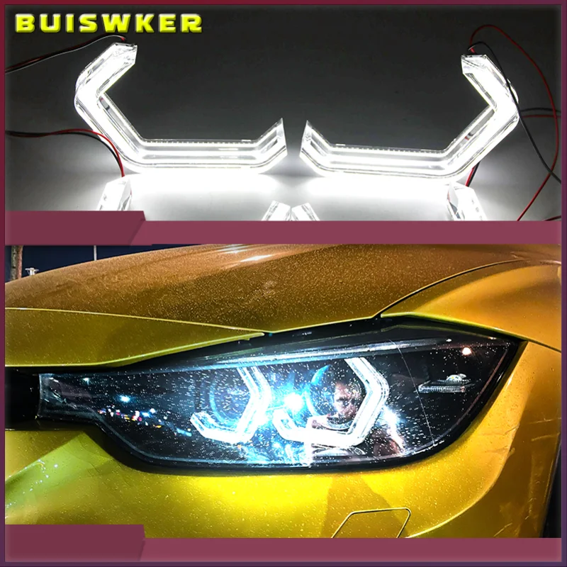 

LED Angel Eyes M4 Style Iconic For BMW 2 3 4 Series F30 F31 F32 F34 E90 E60 F10 F80 F82 F83 Xenon/Halogen Lens Headlight DTM DRL