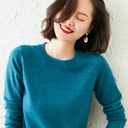 Pull en cachemire de chèvre à col rond pour femmes, chèvre pure 100%, pulls à tricoter, pulls chauds et doux pour femmes, tissu à manches longues, hiver