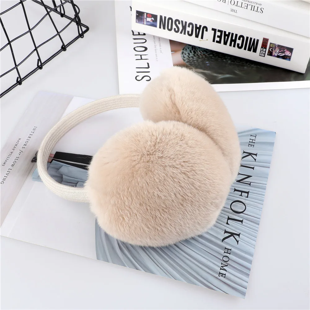 2024 New Aarrival Unisex Women\'s Winter Warm Rex Rabbit Fur Earmuffs Girls Ear Muffle Earflap Ear Cover Double Sided