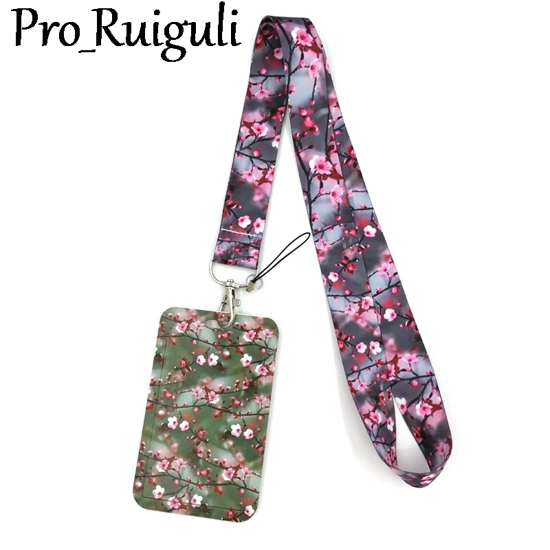 Cherry Plum Blossom Creative Lanyard Card Holder Student Hanging Neck Phone Lanyard Badge Subway Access Holder Accessories