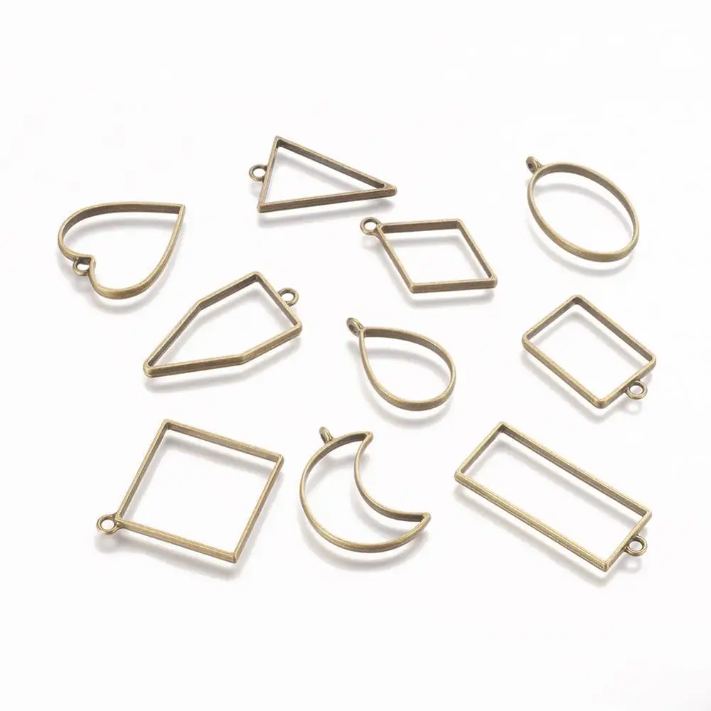 

10Pcs/set Rack Plating Alloy Open Back Bezel Pendants Hollow Mixed Shapes Charms Sets for DIY UV Resin Pressed Flower Jewelry