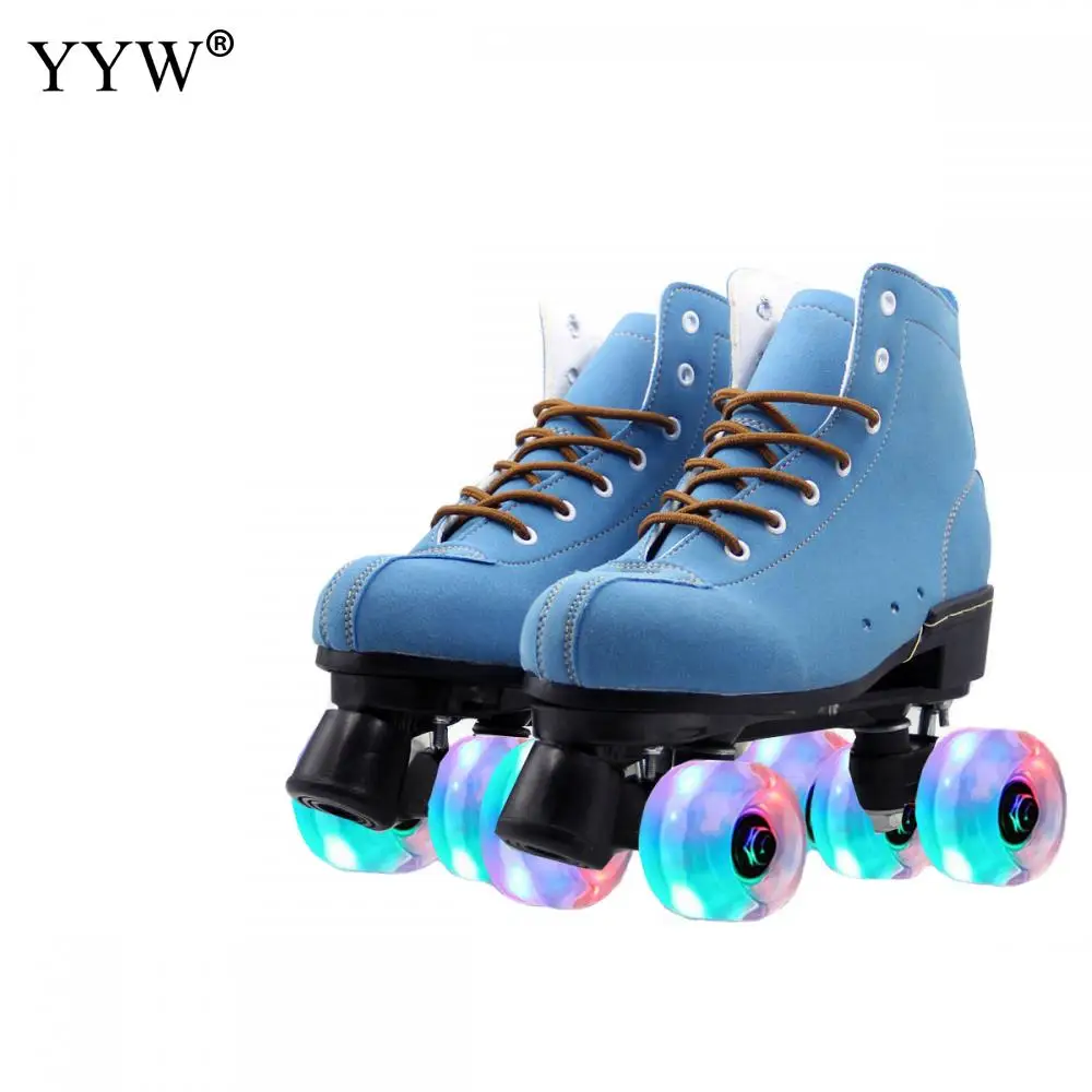 Roller Skating Shoes New Style Adult Double-Row Cowhide Roller Skates Four-Wheel Skates Adult Men Women Outdoor Skates Shoes