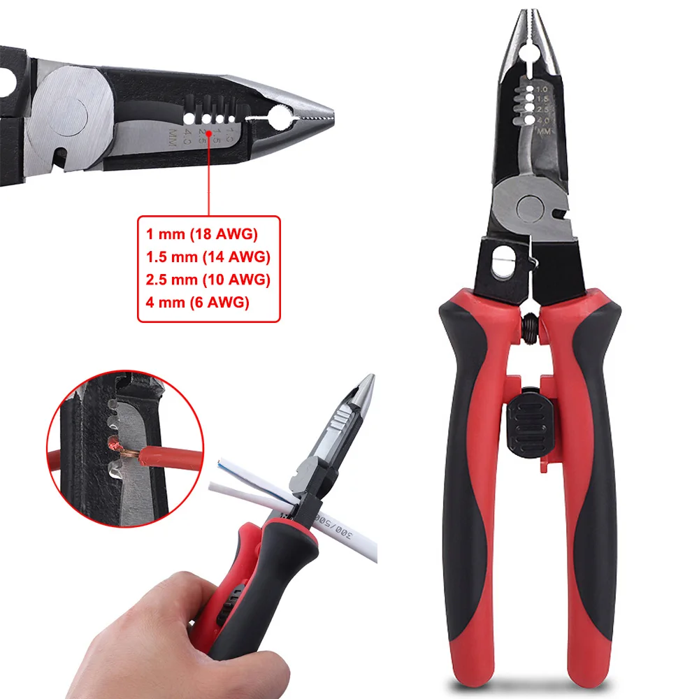 6 Functions Pliers 6-in-1 Wire Stripping Crimper Tool 9 Inch Cable Cutter Wire Cutting Wire Crimper Wire Cutting Pliers Tool D30