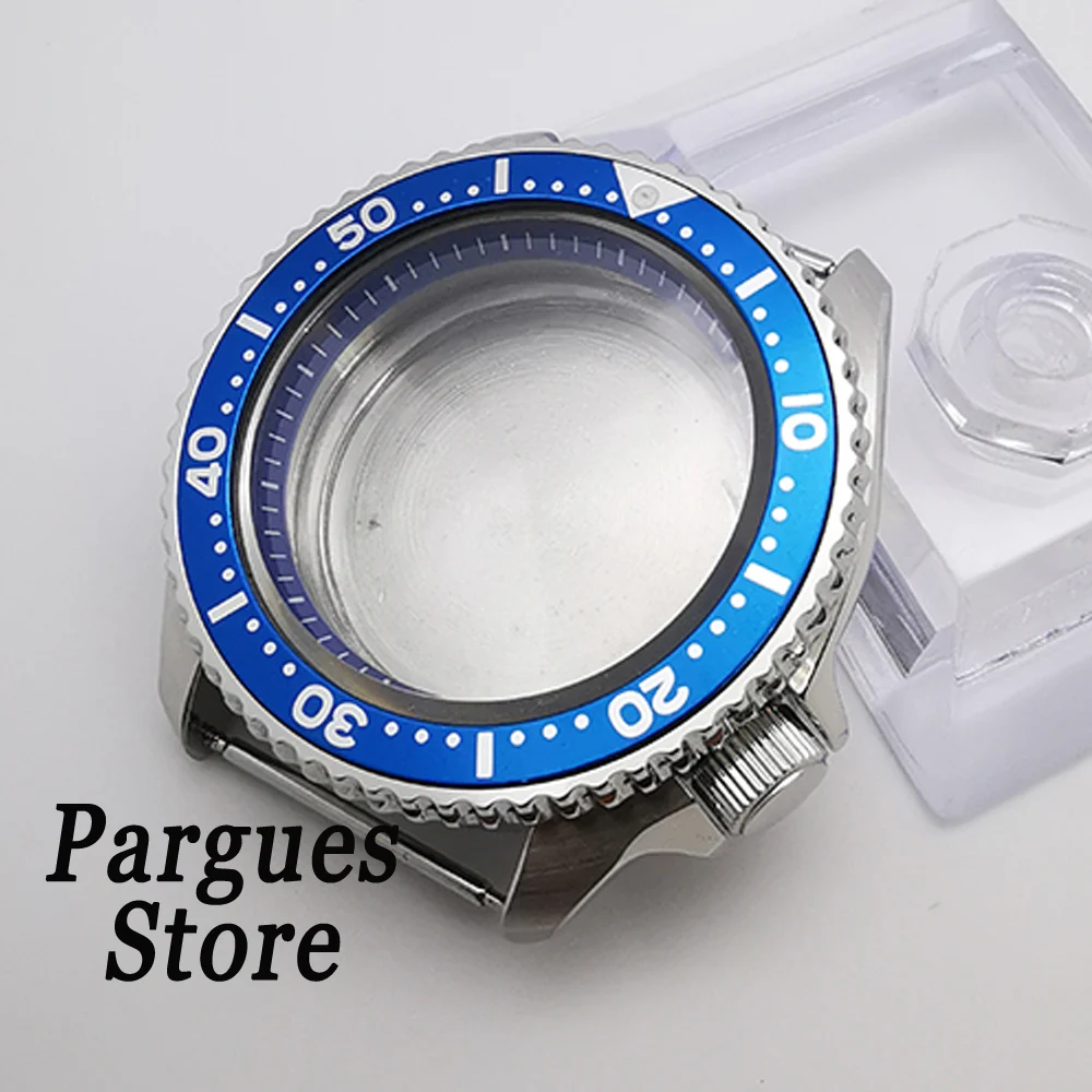 

41mm sterile sapphire glass SS polished watch case blue chapter ring fit NH35 NH36 movement SKX