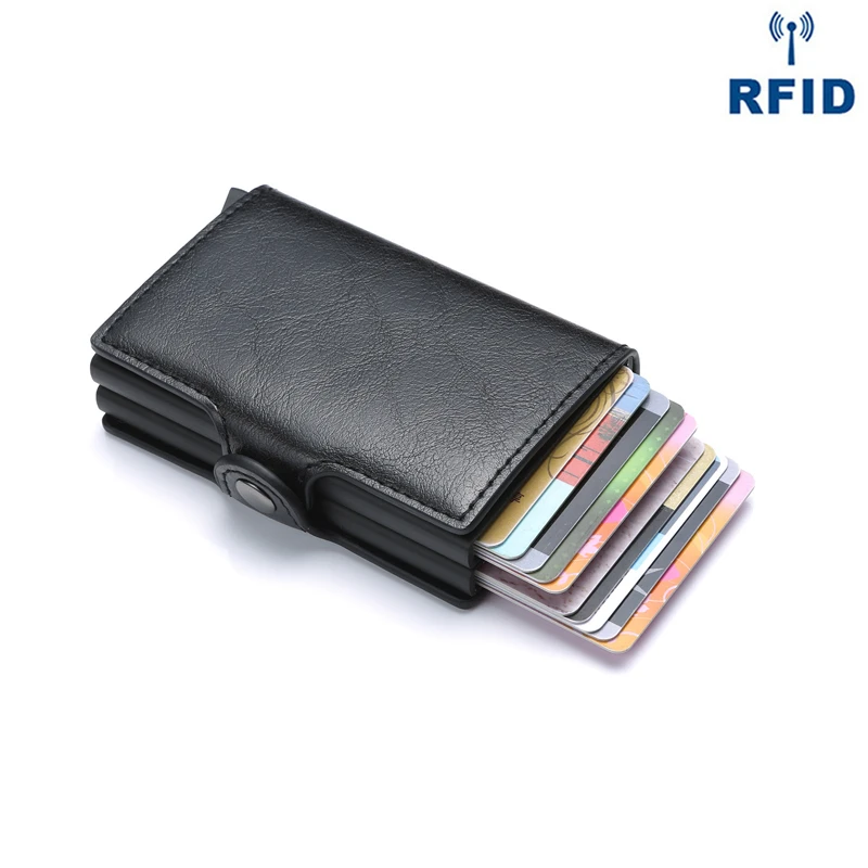 2022 Anti Rfid ID Card Holder Men Business Credit Card Holder Unisex Wallet Male Purse PU Leather Cardholder Double Aluminum Box