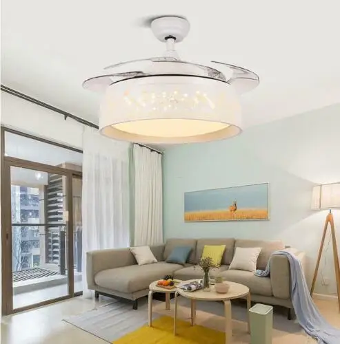 42"Modern Ceiling Fan with Light Remote Control Fan Chandelier  Three-Color Change LED Retractable Blades Chandelier Decor