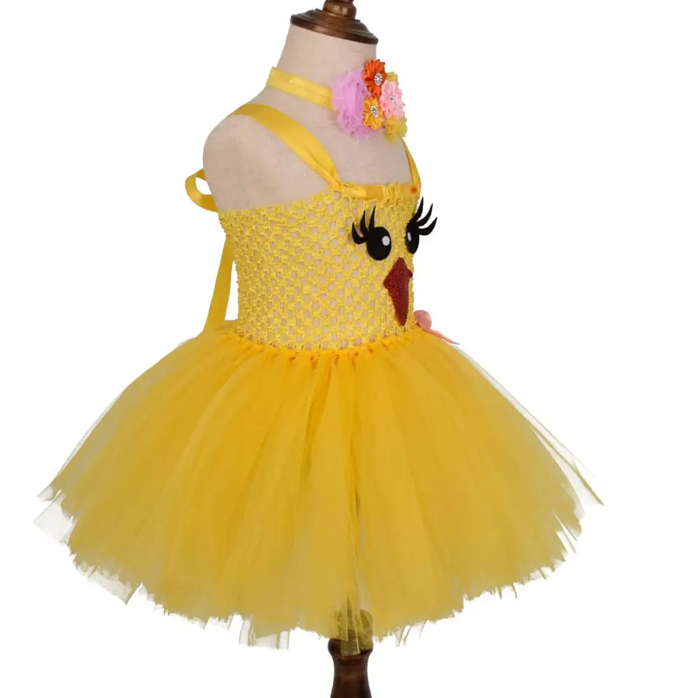 Anatra Tutu Costume Del Bambino Della Ragazza Festa di Compleanno Vestito Dal Tutu Del Fumetto Giallo Fluffy Tulle Abiti Bambini Costume di Halloween 1-12Y