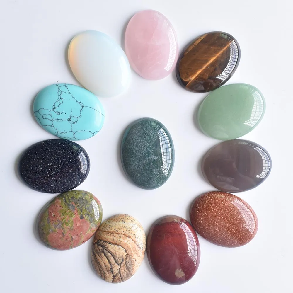 Großhandel 12 Stück/Set modische, sortierte Naturstein-Mischperlen in ovaler Cabochon-Form 30x40mm für DIY-Schmuckzubehör, kostenlos. – Detail 1