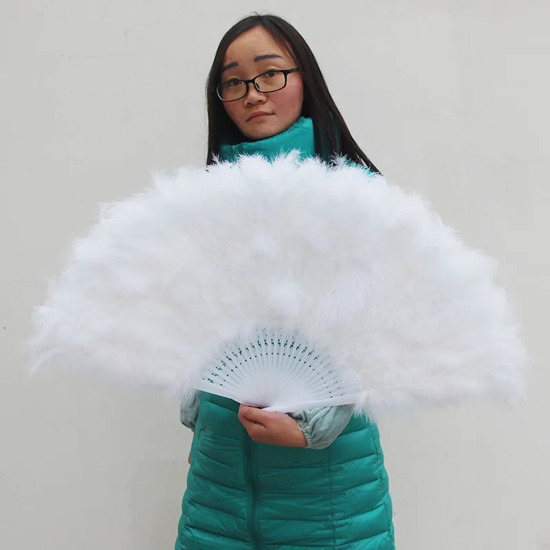 Feather Fan Foldable Handmade Hand Peacock Fans Palace Decorative Wedding Party Dance Props Abanico Christmas Party Decoration