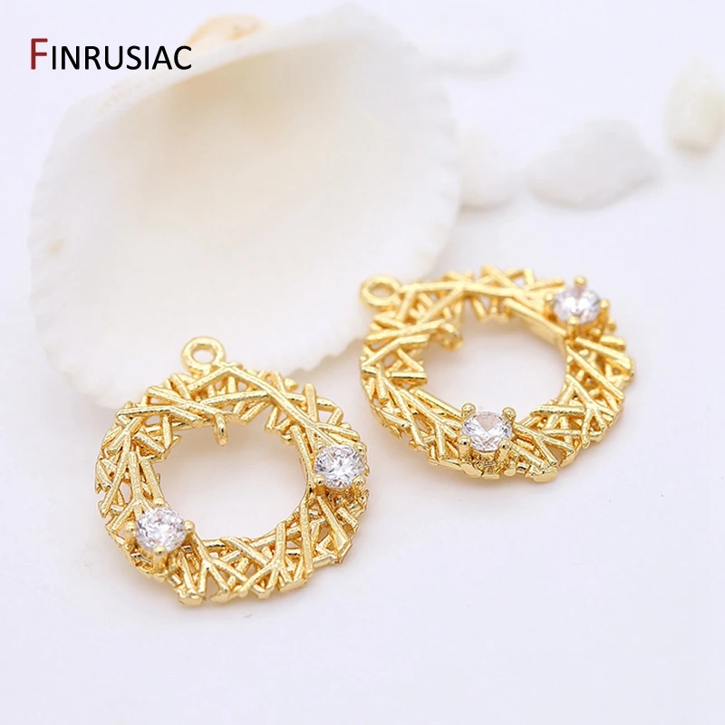 Handmade DIY Making Earrings Charms Components 14K Gold Plated Inlay Zircon Round / Drop Hollow Pendant DIY Pearl Earrings Parts