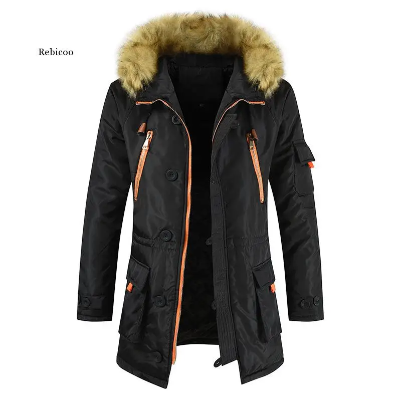 Chaqueta de invierno para hombre, de piel Artificial Parka acolchada de marca, Parkas gruesas de media-larga, chaqueta de nieve, abrigo, ropa cálida