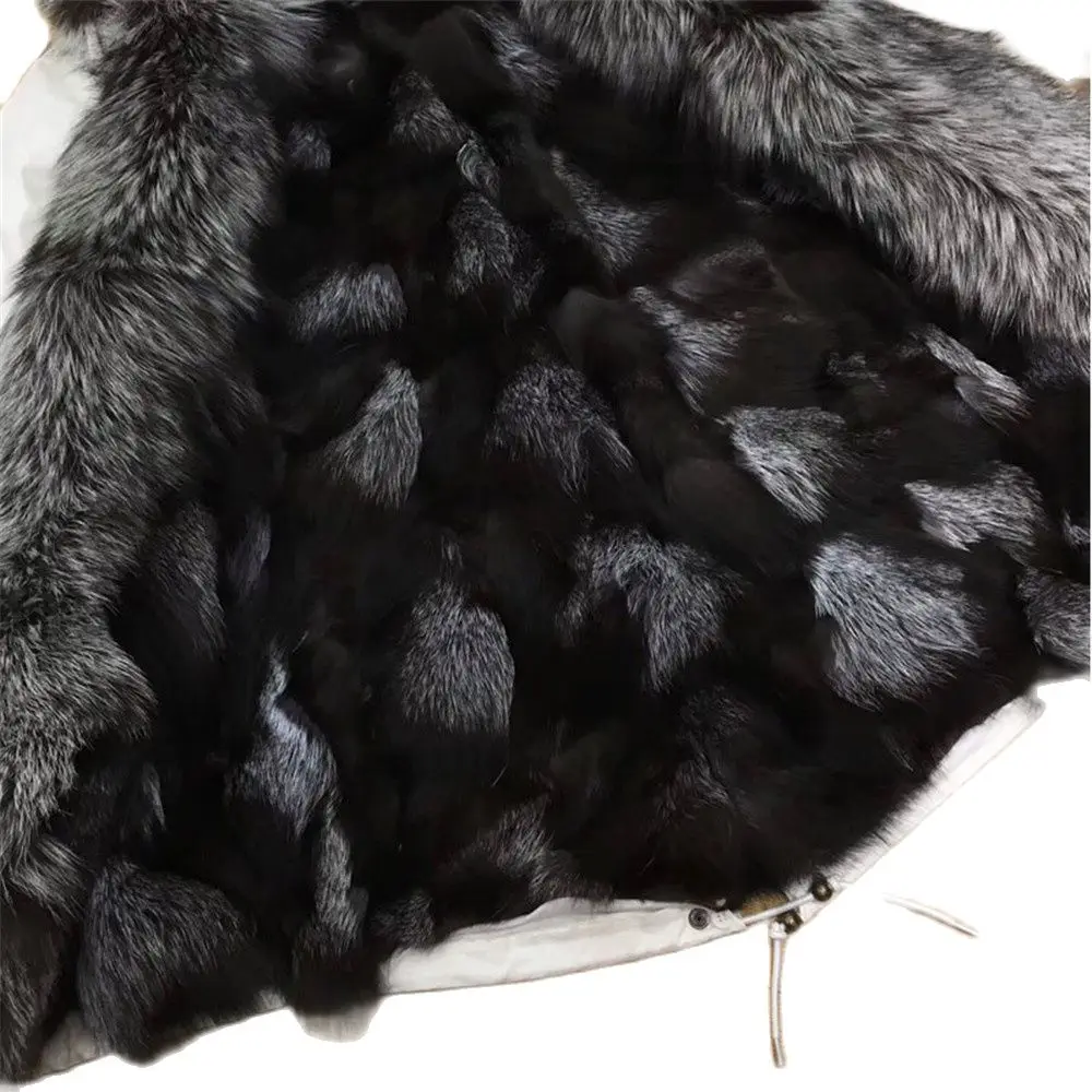 Sliver Fox Fur Long Parka Mr Mrs Casual Wear Thickness Real Fur Jacket Luxury Ladies Winter Overcoat