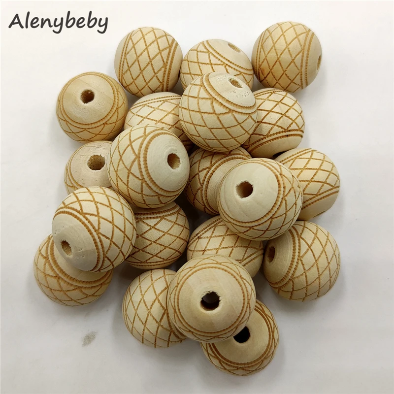 Engraving Printing Wooden Round Beads Teether Loose Natural Wood Ball Jewelry Making Bracelet Necklace DIY Teething Accessories view 4