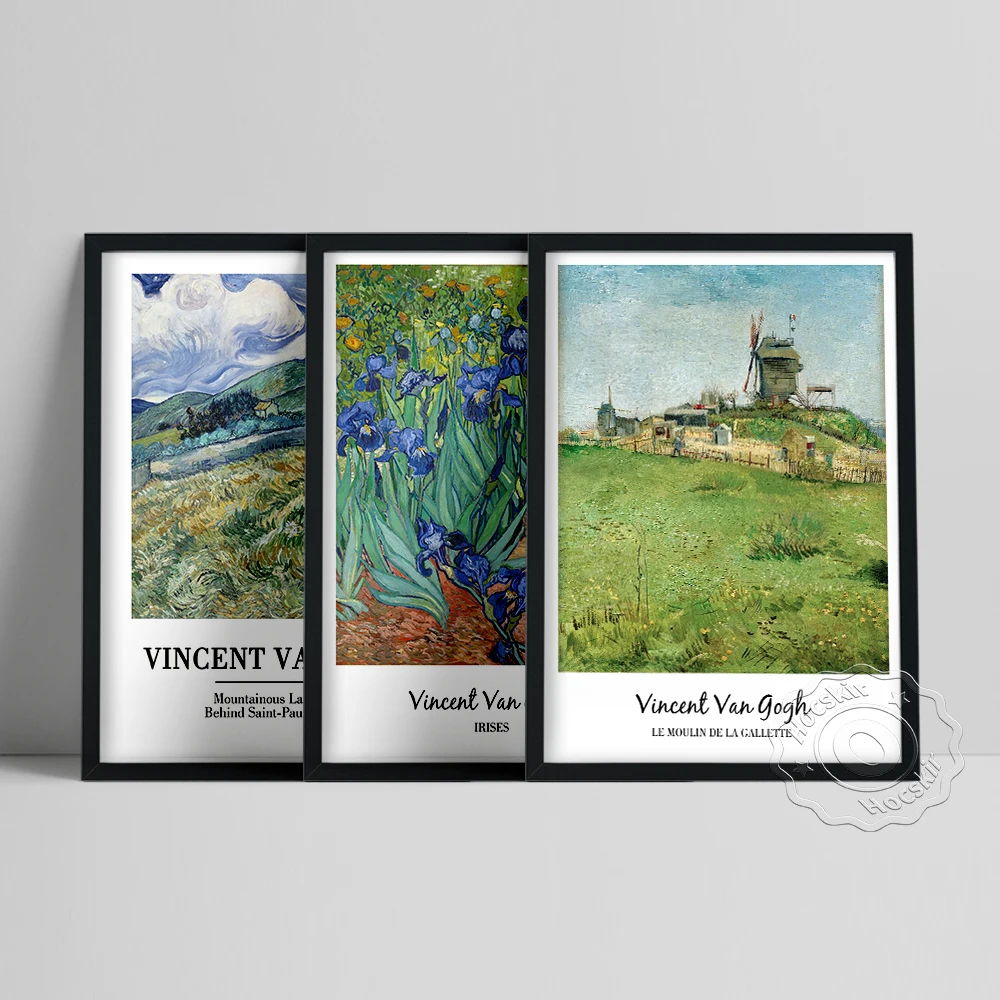 Póster de exposición de Vincent Von Gogh, paisaje de montaña detrás de la pintura en lienzo del hospital de San Pablo, impresiones artísticas de paisaje de Gogh