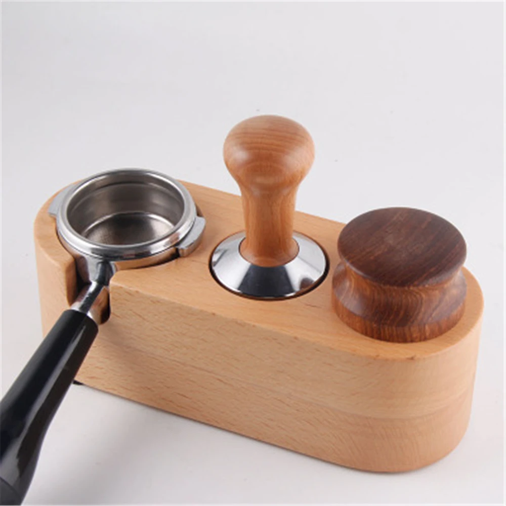 

58/51MM Coffee Tamper Holder Beech Anti-Skid Coffee Powder Hammer Pad Espresso Coffee Tamper Storage Rack Wood Tamping Holder