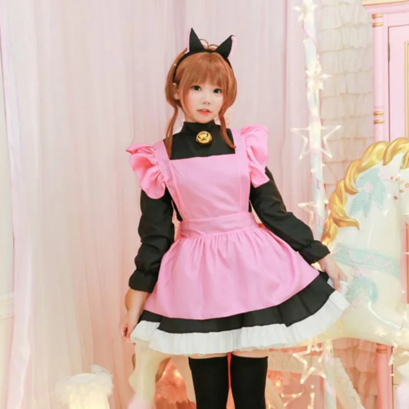 Zhomecos disfraz de Anime Captor Sakura, Kinomoto Sakura, gato, mucama, Lolita