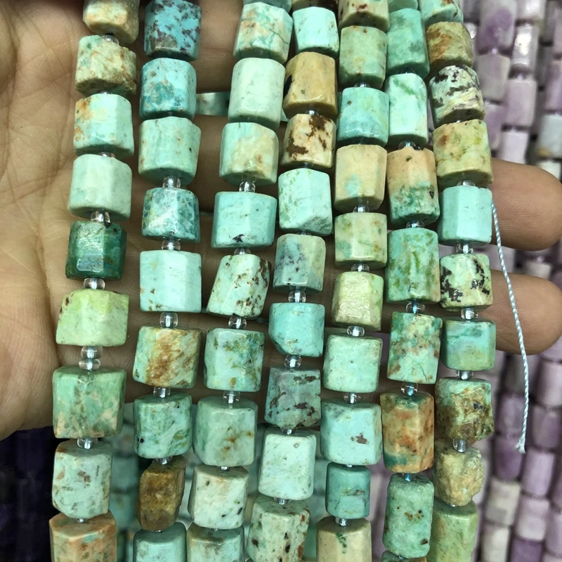 Wholesale 2strings Natural African Turquoise Stone Loose beads,Faceted Nugget Tube beads for jewelry 15.5