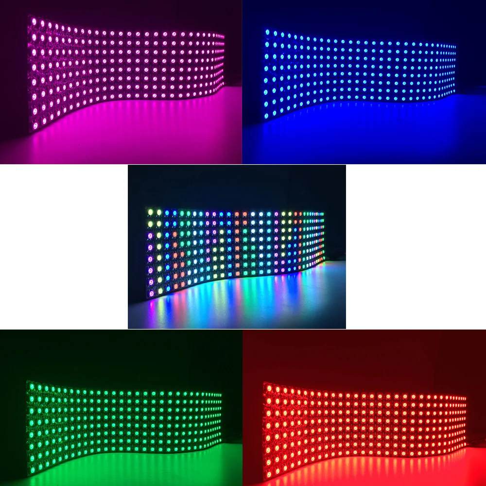 DC5V WS2812B matryca elastyczny ekran Led wyświetlacz cyfrowy 8*8 16*16 8*32 WS2812 5050 RGB pierścień indywidualnie adresowalne pikseli