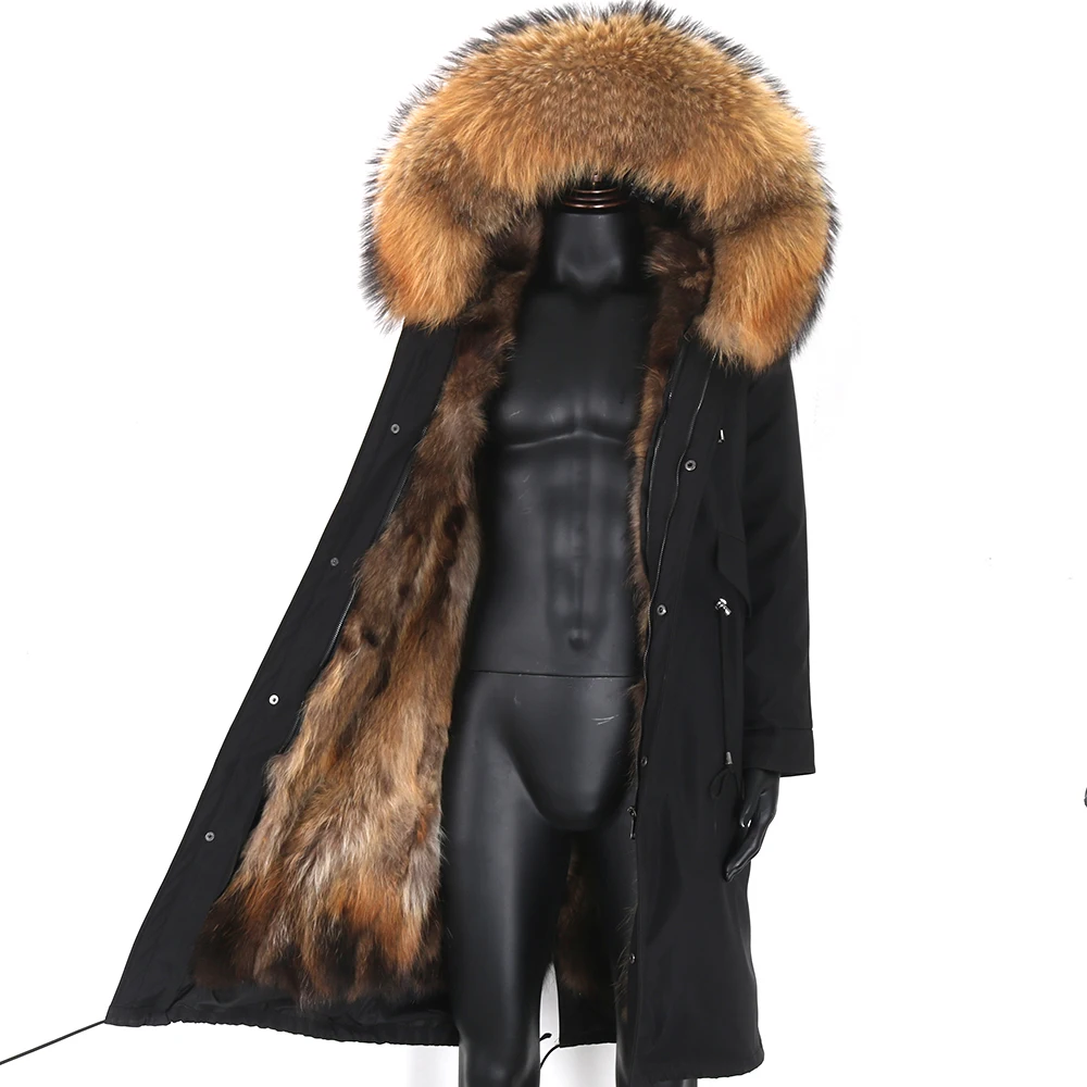 7XL Waterproof X- Long Jacket Men Parkas Winter Man Raccoon Fur Collar Real Fox Fur Coat Fox Fur Lined High Street Men Jacket