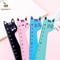 4 Piece Lytwtw's Cat Candy Color Kawaii Stationery Cartoon Drawing Gift Korean Office School Kitten Straight Wooden Ruler