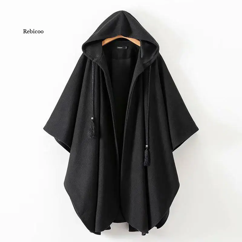 

Winter Women Long Coat Ladies Fashion Cardigan Womens Jackets Harjuku Hooded Cloak Capes Ponchos New Y Capas Mujer