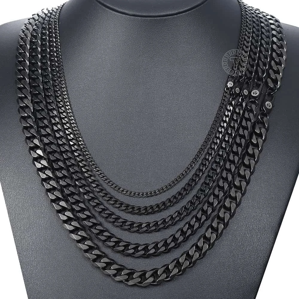 Davieslee Polished Chain Necklace for Men Curb Cuban Link Gold Silver Color Stainless Steel Mens Necklace 3 5 7 9 11mm LKNM154