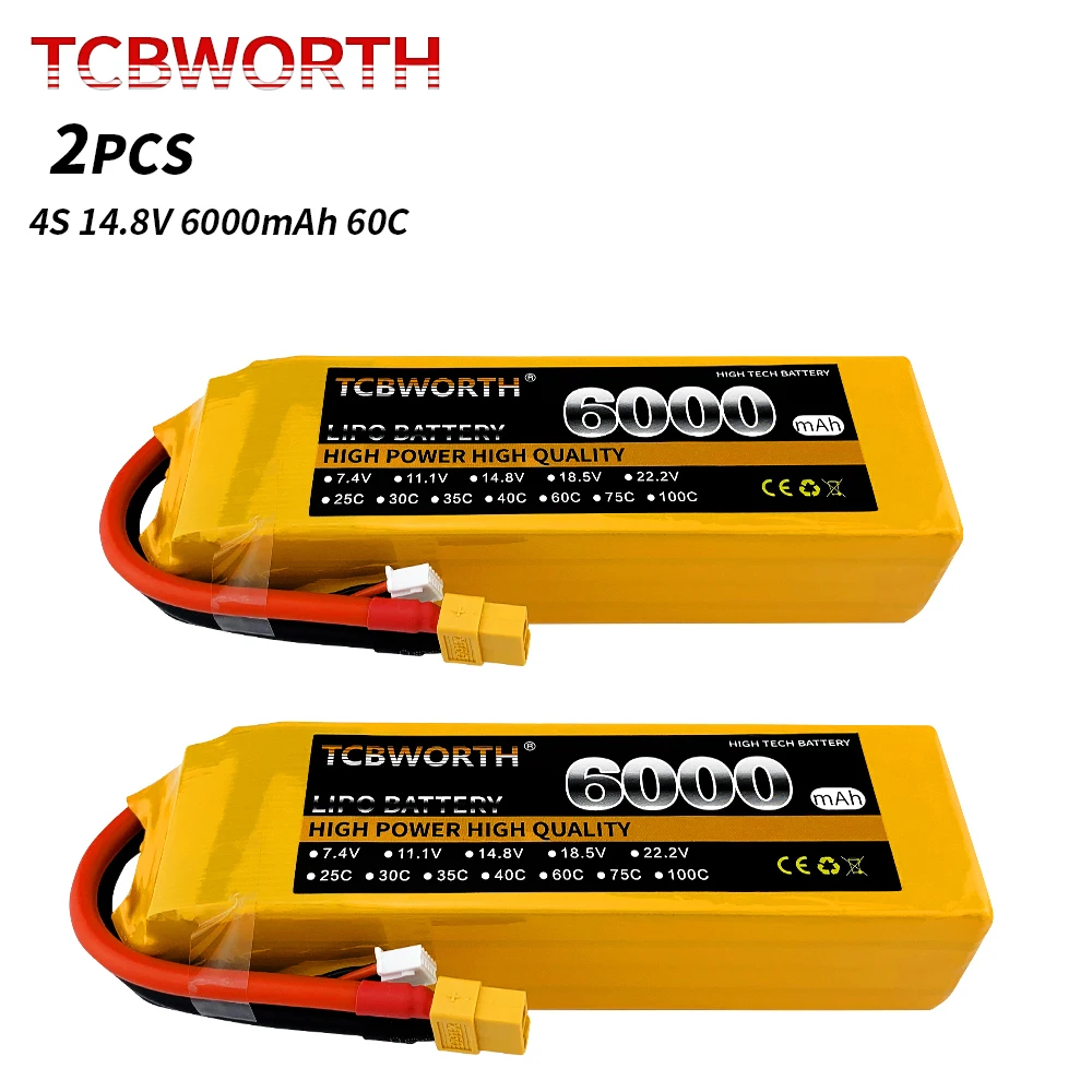 2pcs TCBWORTH Batteries 4S 14.8V 6000mAh 35C 60C RC Drone LiPo Battery For RC Airplane Quadrotor Helicopter Car Boat AKKU LiP