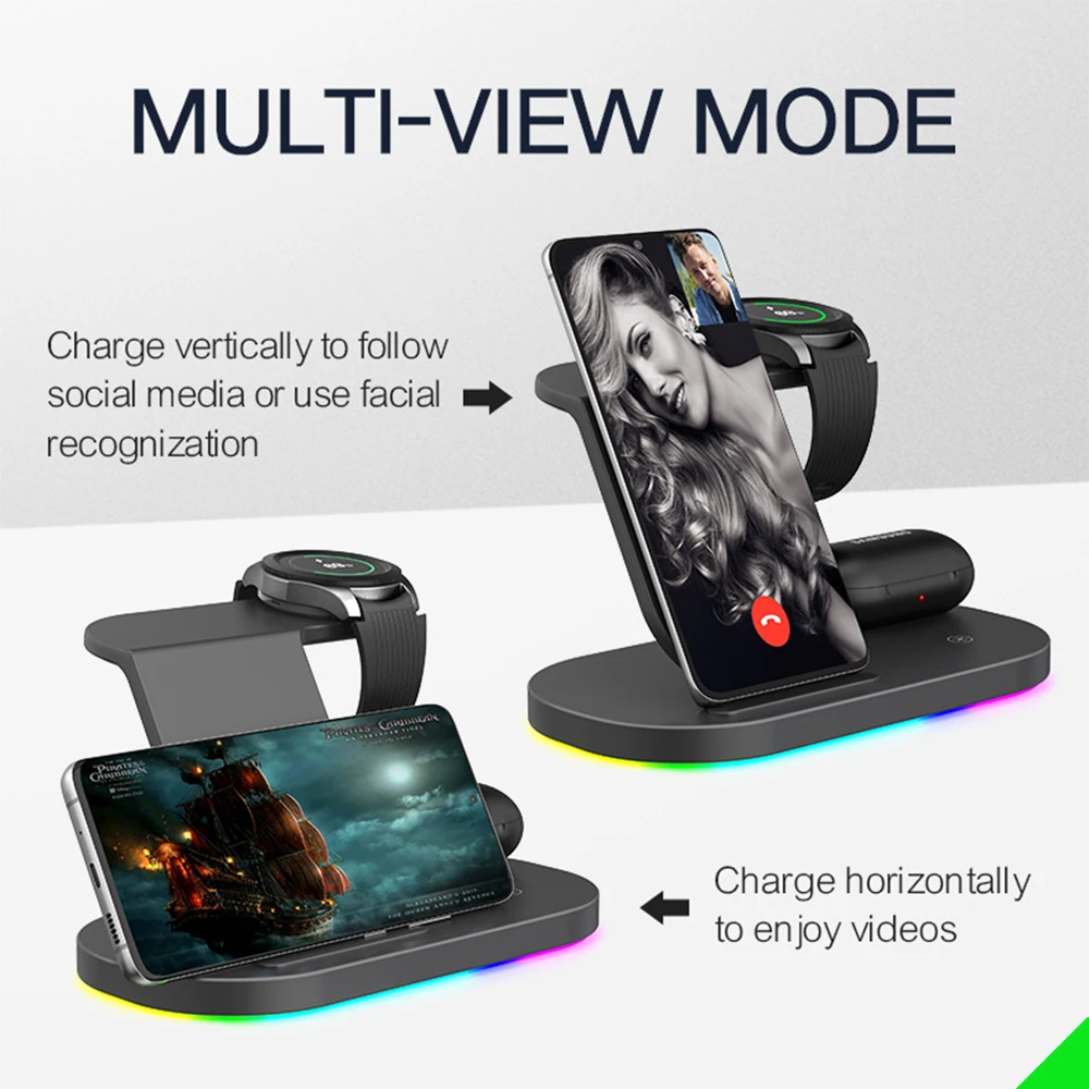 3 IN 1 Wireless Charger Station สำหรับ Samsung S21/S20/S10 Galaxy 4คลาสสิกสำหรับ iPhone 13 12 Airpods 2 Pro