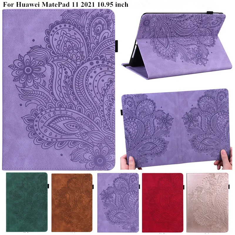 

Tablet Case for Huawei MatePad 11 10.95 Cute 3D Flower Embossed PU Leather Soft TPU Back for Funda Huawei MatePad 11 Cover Case