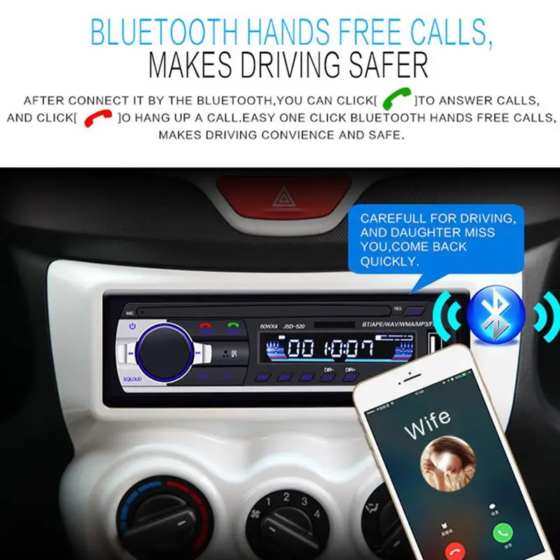 Bluetooth Car Stereo Audio In-Dash Aux Input Receiver Automotive SD USB MP3 Radio Media Player, Short Type