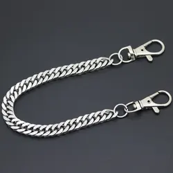 Flat Necklace Metal Wallet Chain Leash Pant Jean Keychain Ring Clip Men's Hip Hop Flat Stainless Steel Jewelry