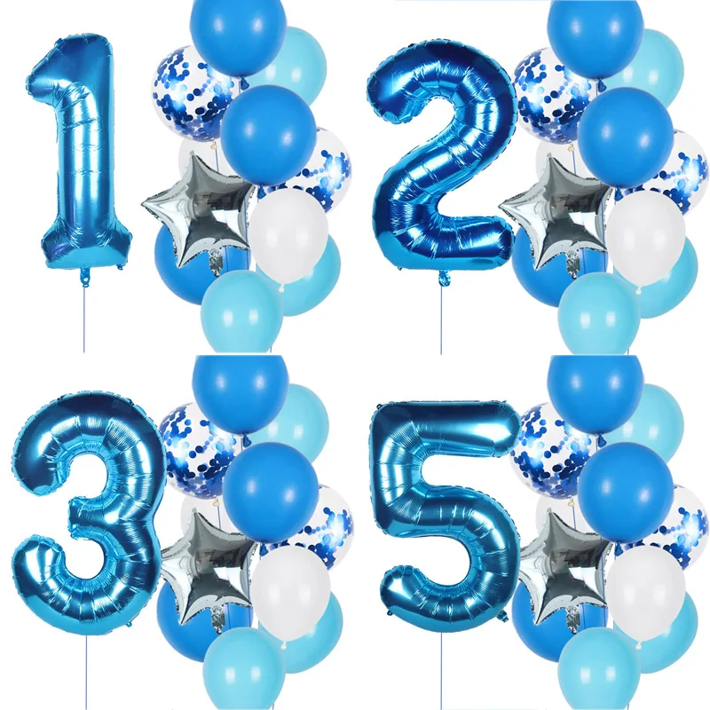 12pcs Boy Birthday Balloons with 40inch Blue Number baloon Birthday Party Decoration Kids anniversaires 1/2/3/5/6/8/9 years old