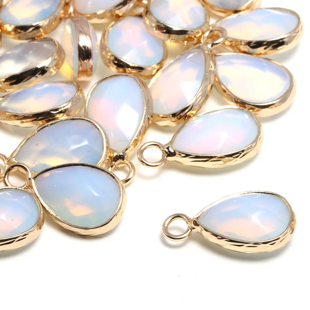 2pc Natural Stone Faceted Opal Pendants Water Drop Shape Exquisite Charms for Jewelry Making Diy Earring Necklace Accessories