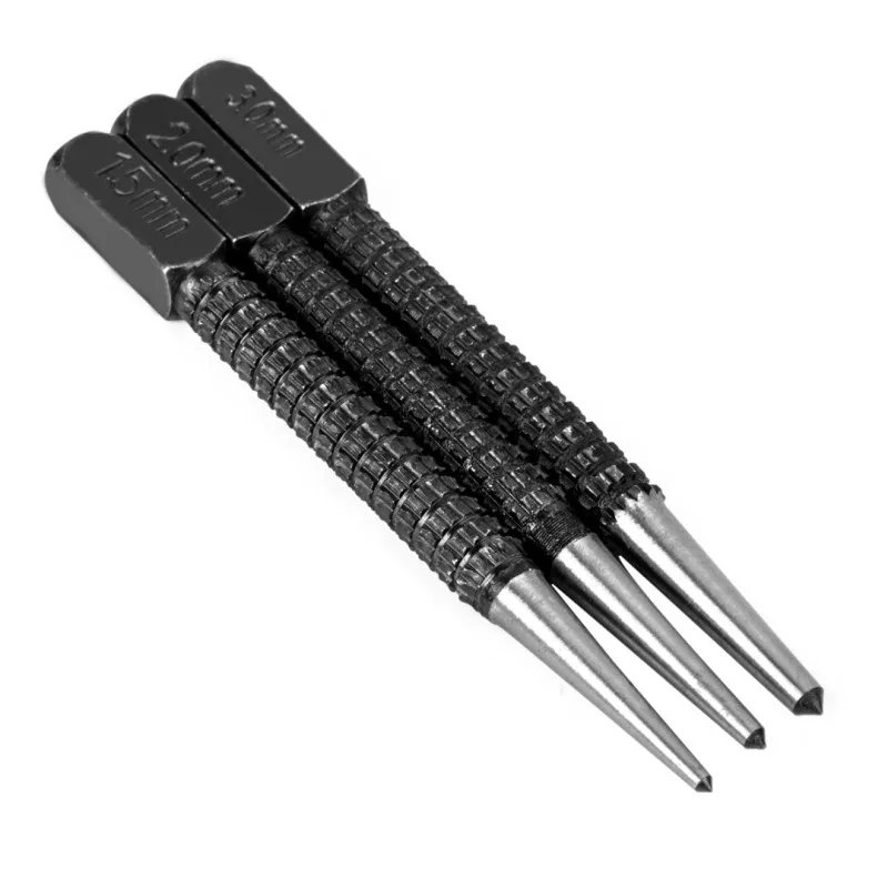 3PC 1.5/2/3MM High-carbon Steel Center Punch Set 10.1cm Non Slip Center Punch For Alloy Steel Metal Wood Marking Drilling Tool