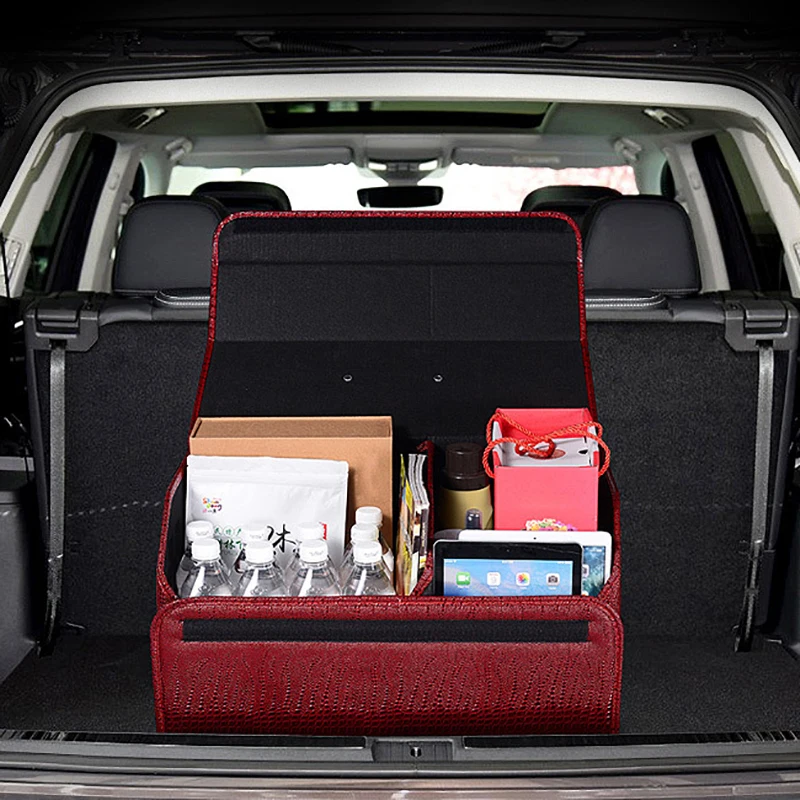 Car Trunk Storage Box Luxury Crocodile Pattern Folding Car Organizer Box Multifunction PU Leather Storage Bag Auto Accessories