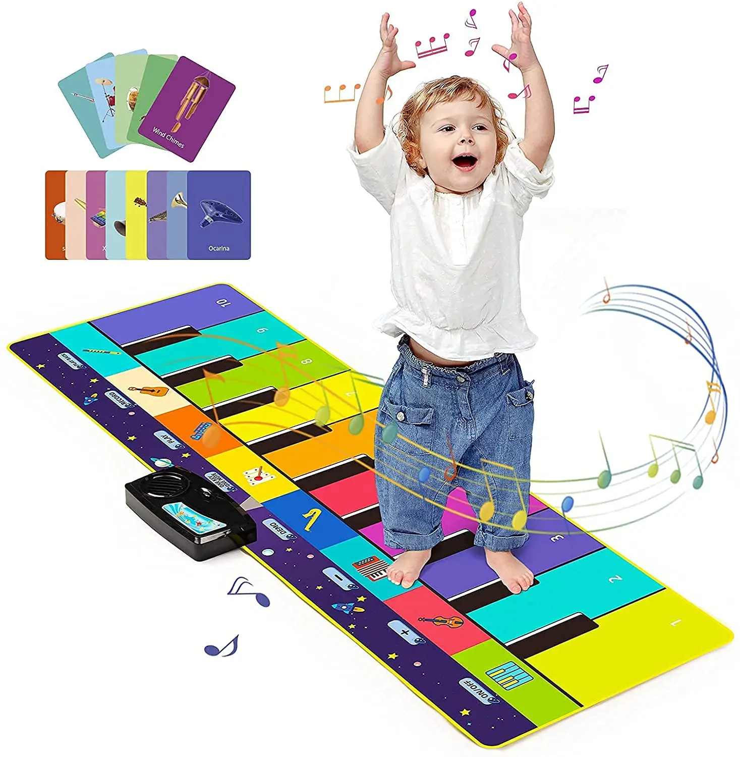 Grote Hot Musical Piano Mat Voor Kids Peuters Toetsenbord Met 8 Instrument Klinkt Baby Mat 14 Flash Kaarten Studie Educatief speelgoed