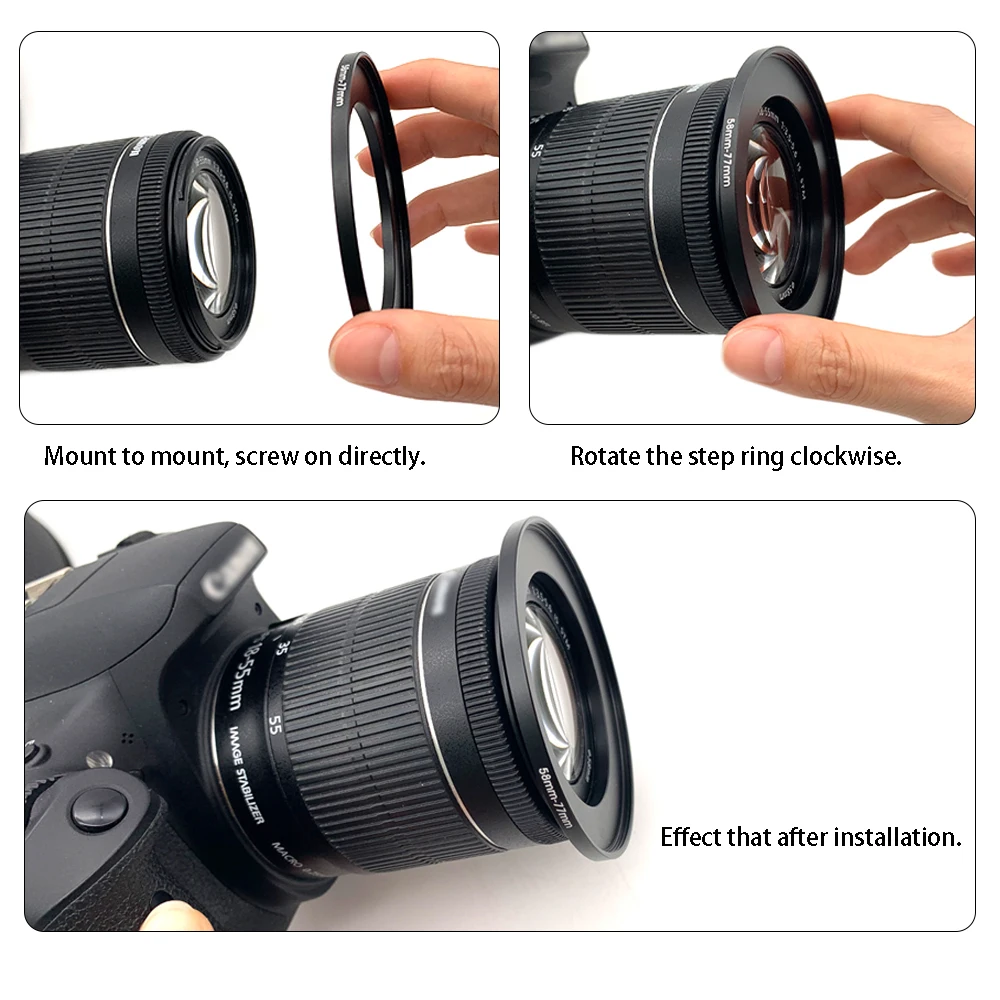 2-pieces Step-Up / Step-Down Ring Filter Adapter Ring with a Lens Cleaning Cloth , 82mm-62/67/72/77/82/86/95/105mm