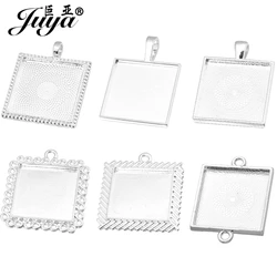 10pcs/lot 25mm Alloy Square Cabochon Cameo Base Bezel Blank Tray For Pendant Necklace DIY Jewelry Making Findings Supplies